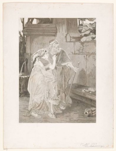 Blind Oedipus led by Antigone