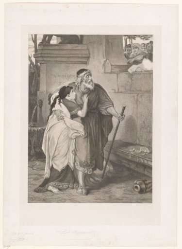 Blind Oedipus led by Antigone