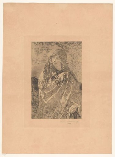 Young woman with a floral shawl