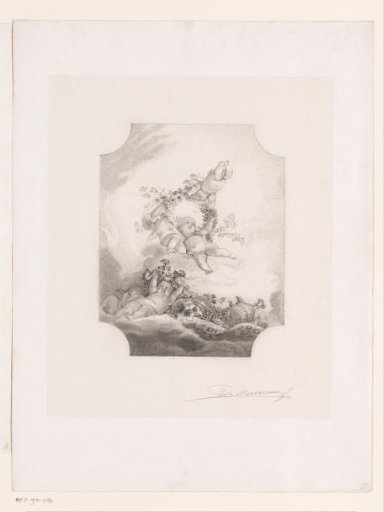 Putti on clouds with grapevines and vessels