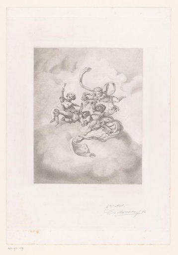 Putti on Clouds with Flowers and Quivers