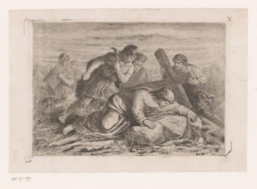 Christ falls under the weight of the cross