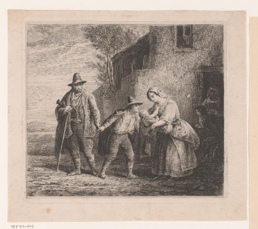 Man bidding farewell to a woman and her baby