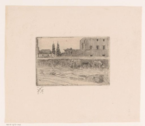 Landscape with buildings and a figure at work