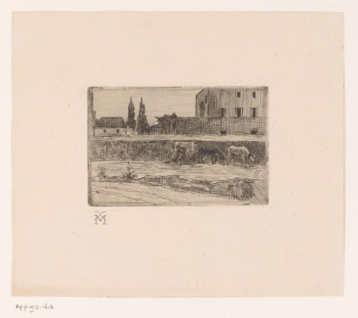 Landscape with buildings and a figure at work