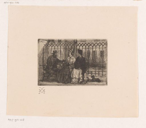 Two women and a man sitting on a bench before a fence