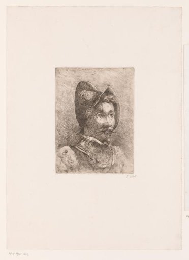 Head of a man with helmet and armour