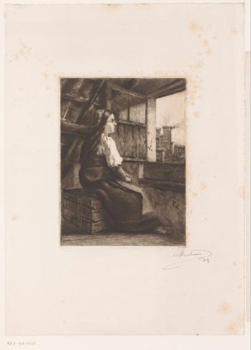 Girl looking out through a dormer window