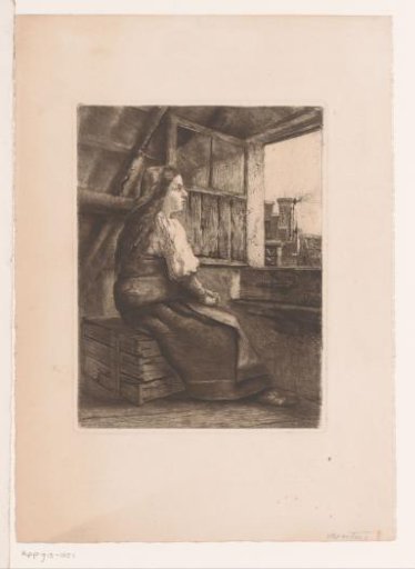 Girl looking out through a dormer window