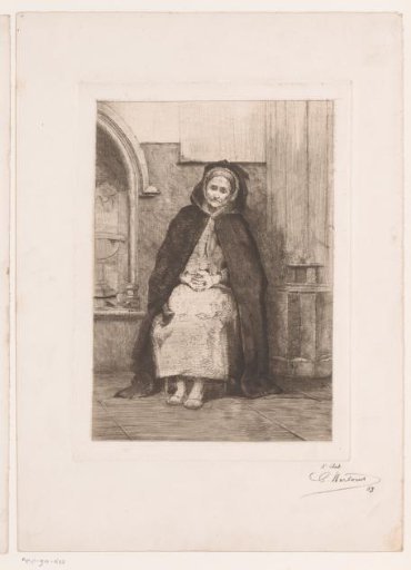 Old beggar woman seated in front of the Basilica of Our Lady of Scherpenheuvel