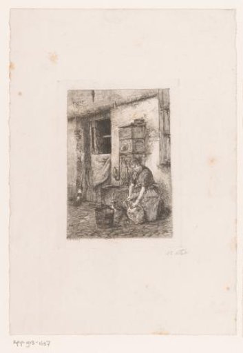 Woman with jugs at a water pump