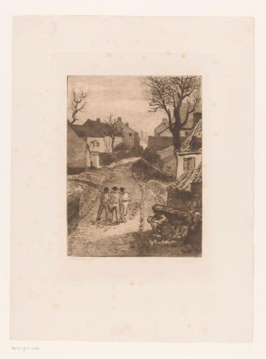 Three men walking on a road in a mining village