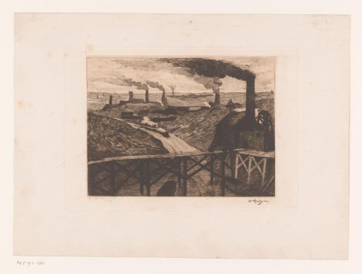 Industrial landscape with viaduct and a passing train