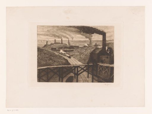 Industrial landscape with viaduct and a passing train