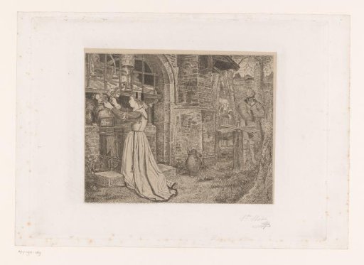 Faust and Gretchen in a garden by a chapel