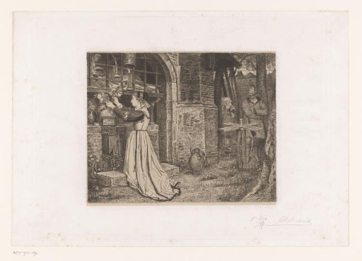 Faust and Gretchen in a garden by a chapel