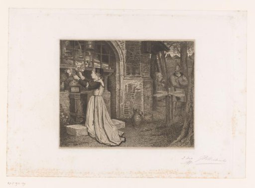 Faust and Gretchen in a garden by a chapel