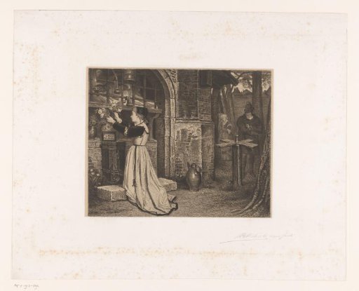 Faust and Gretchen in a garden by a chapel