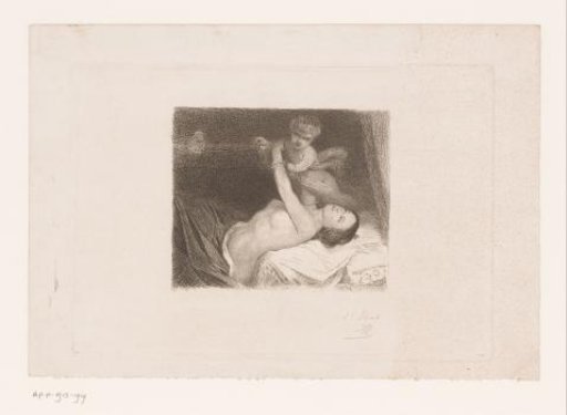 Young woman and child on a bed