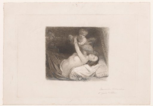 Young woman and child on a bed
