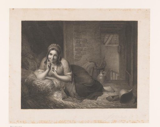 Young woman lying in hay in an attic