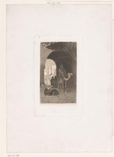 Man on a dromedary with a city view in the background
