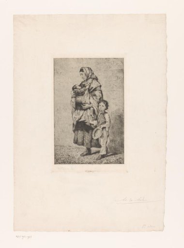 Woman with a Child in Her Arms and a Boy Beside Her