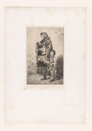 Woman with a Child in Her Arms and a Boy Beside Her