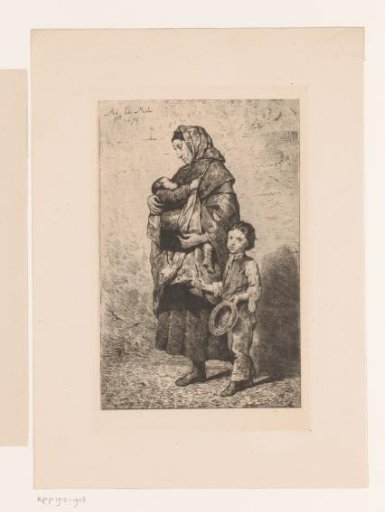Woman with a Child in Her Arms and a Boy Beside Her