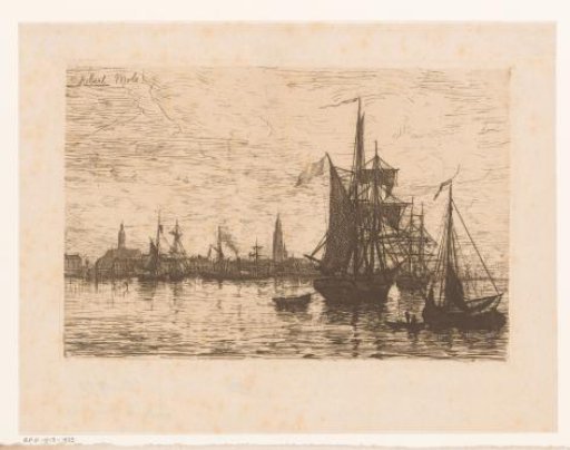 View of Antwerp with ships in the foreground