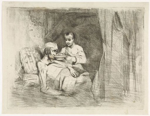 Sick man receiving a drink
