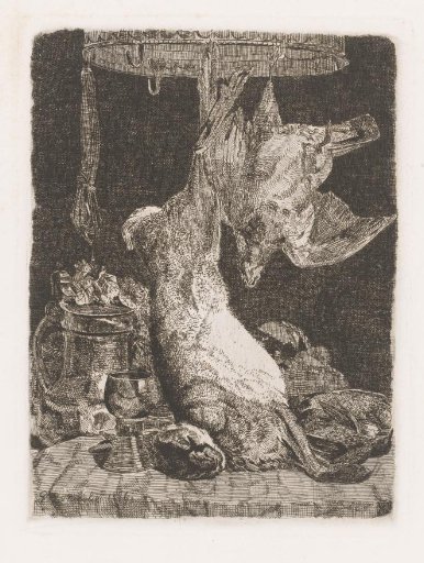 Still life with a hare and partridge on a game crown