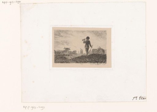Landscape with cattle and a figure blowing on a horn
