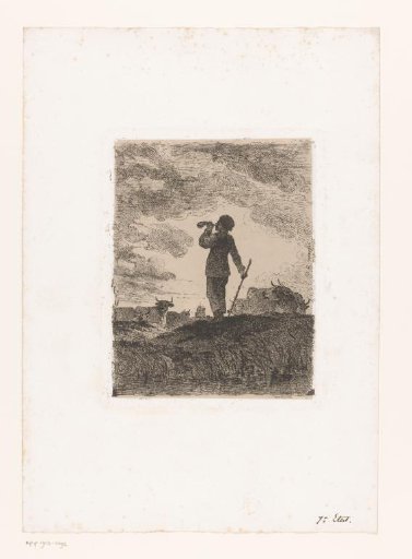 Landscape with cattle and a figure blowing on a horn