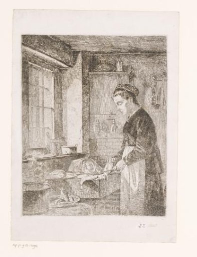 Woman Preparing Fish in a Kitchen