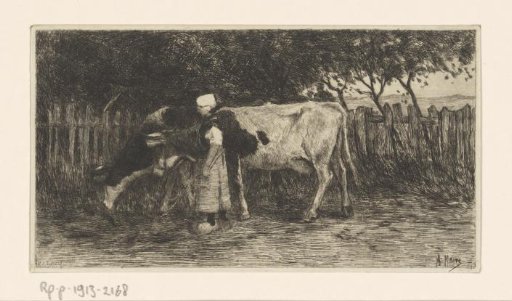 Peasant girl with two cows
