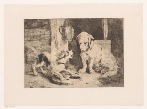 Two Dogs by a Lantern and Plate with Food