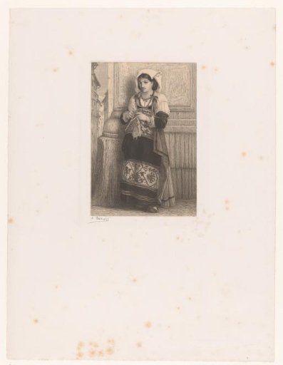 Italian woman on a street corner with knitting needles