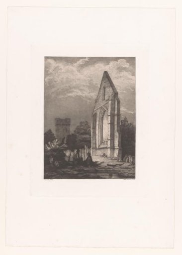 Landscape with a man and a woman resting by a Gothic ruin