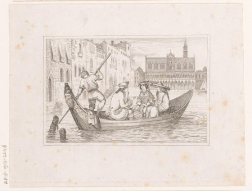 Three figures sitting in a gondola with gondolier