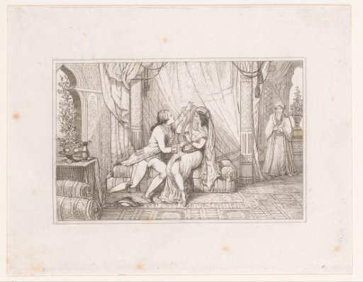 Young man lifts the veil from a young woman