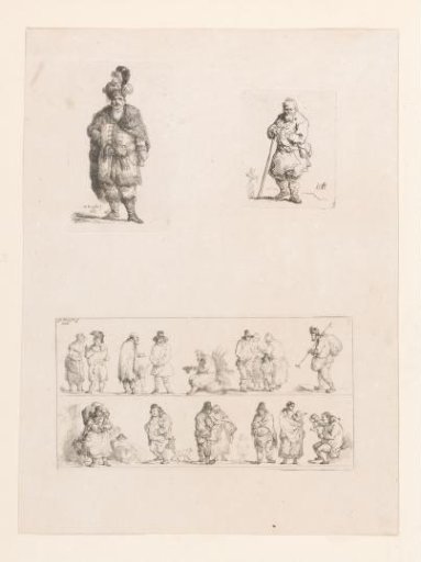 Sheet with three etchings with figure studies