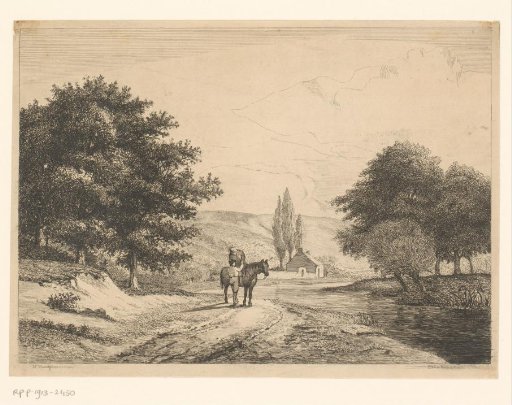 Landscape with a rider and a pedestrian in conversation