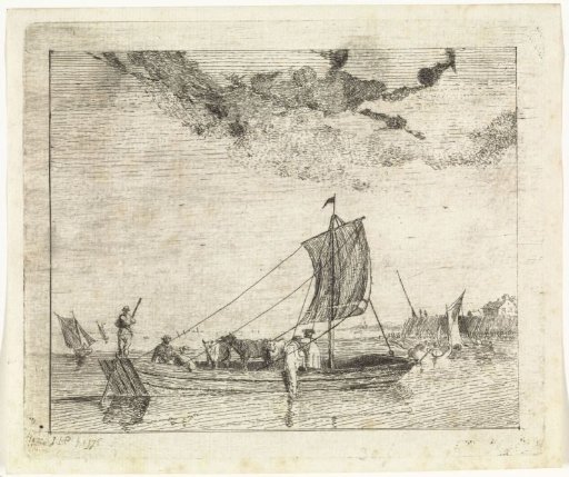 Flat barge with cattle