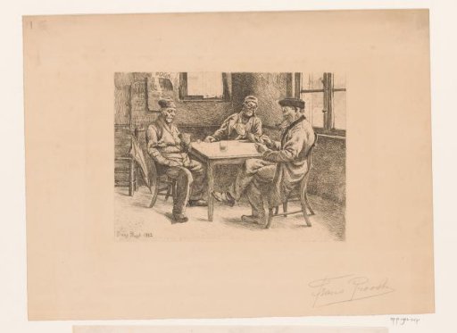 Three men playing cards in a café