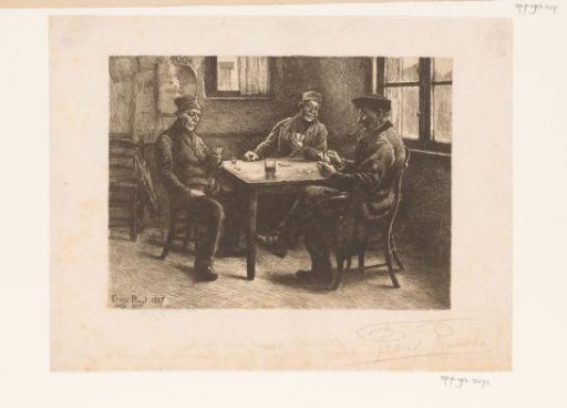 Three men playing cards in a café