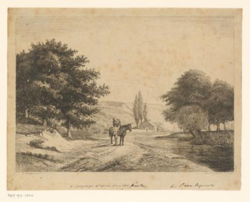 Landscape with a rider and a pedestrian in conversation