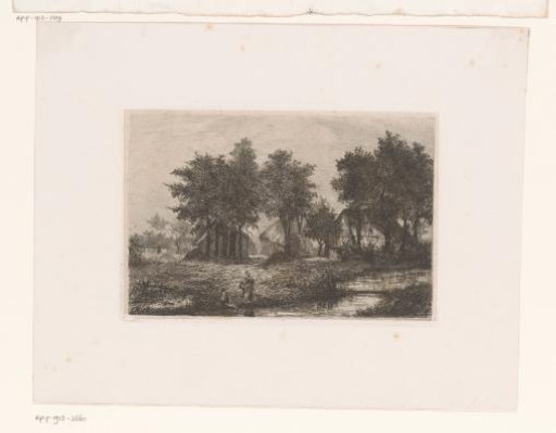 Landscape with Farmhouses and Two Figures by a Stream