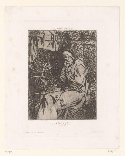 Old woman sitting in the kitchen