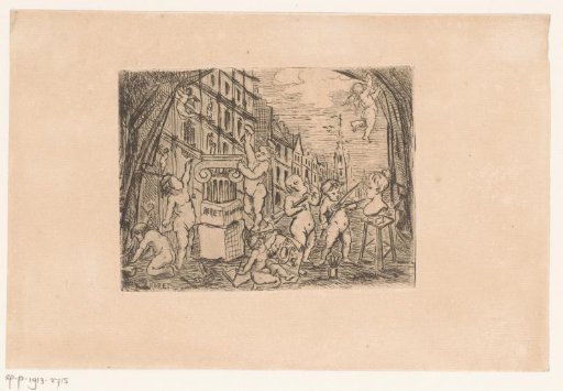 Putti working on the capital of a column